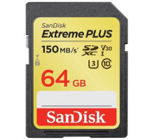 Карта памяти Sandisk Extreme PLUS SDXC Class 10 UHS-I V30 U3 150/60 MB/s 64GB SDSDXW6-064G-GNCIN