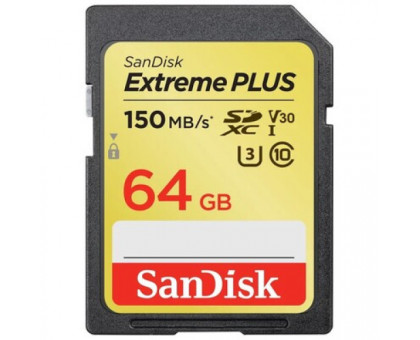 Карта памяти Sandisk Extreme PLUS SDXC Class 10 UHS-I V30 U3 150/60 MB/s 64GB SDSDXW6-064G-GNCIN