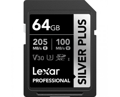 Карта памяти Lexar Professional Silver Plus 64GB SDXC UHS-I U3 V30 4K 205/100
