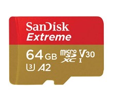 Карта памяти MicroSD 64GB SanDisk Class 10 Extreme A2 V30 UHS-I U3 4K (160 Mb/s) +SD адаптер