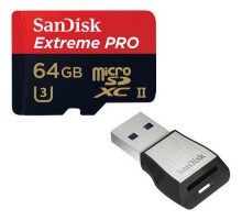 Карта памяти Micro SDXC-64GB SANDISK Extreme PRO 275MB/1833X + USB 3.0 READER [SDSQXPJ-064G-GN6M3]